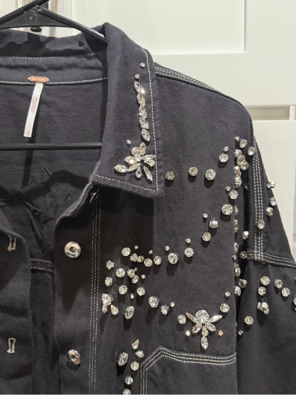 Free People Black Studded Oversized Jean Jacket - Picture 3 of 9